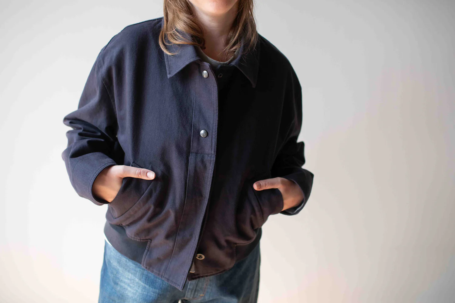 MHL. Cropped Bomber Jacket in Ink Worn Cotton Drill - Image 7