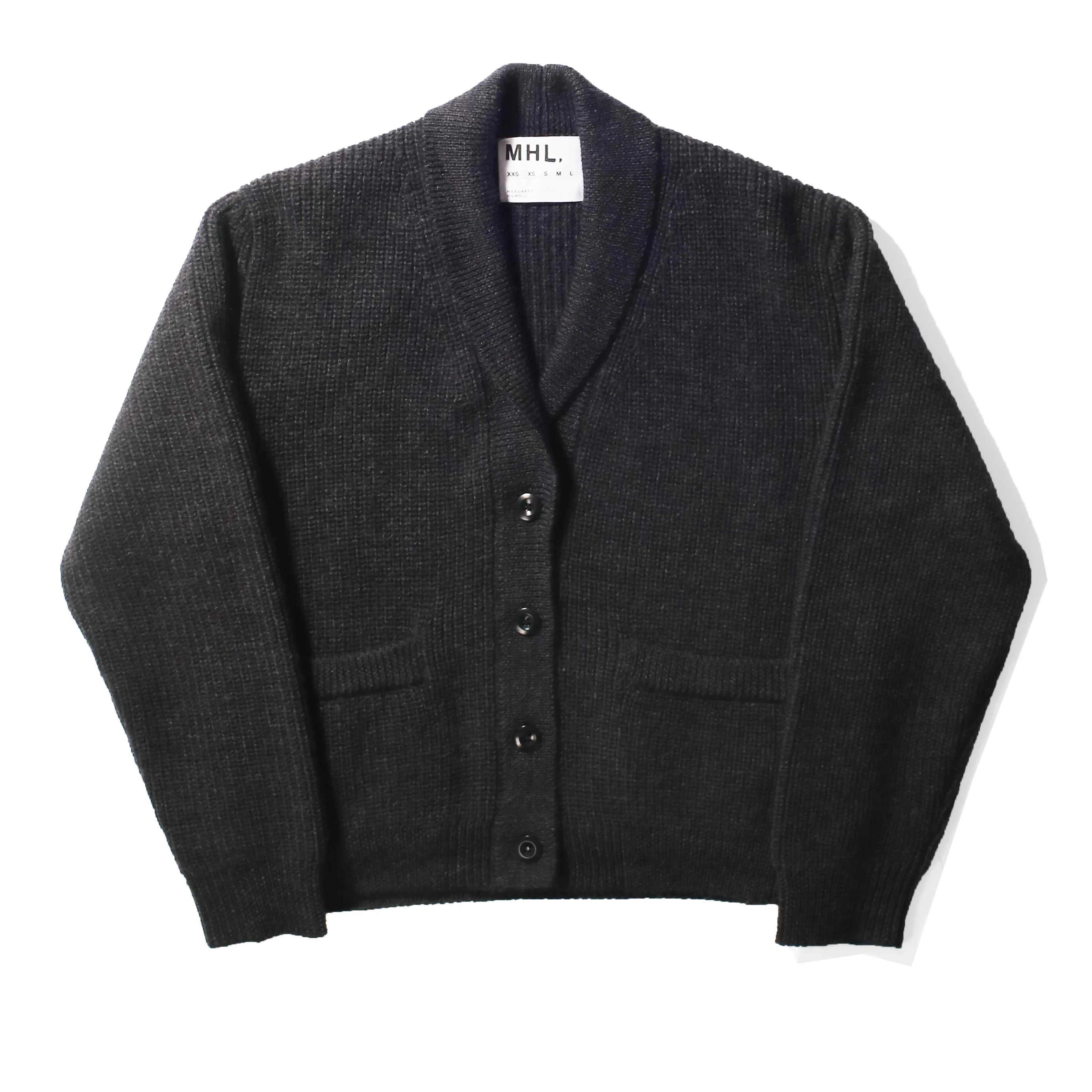 MHL. Shawl Collar Cardigan in Charcoal Wool - Image 2