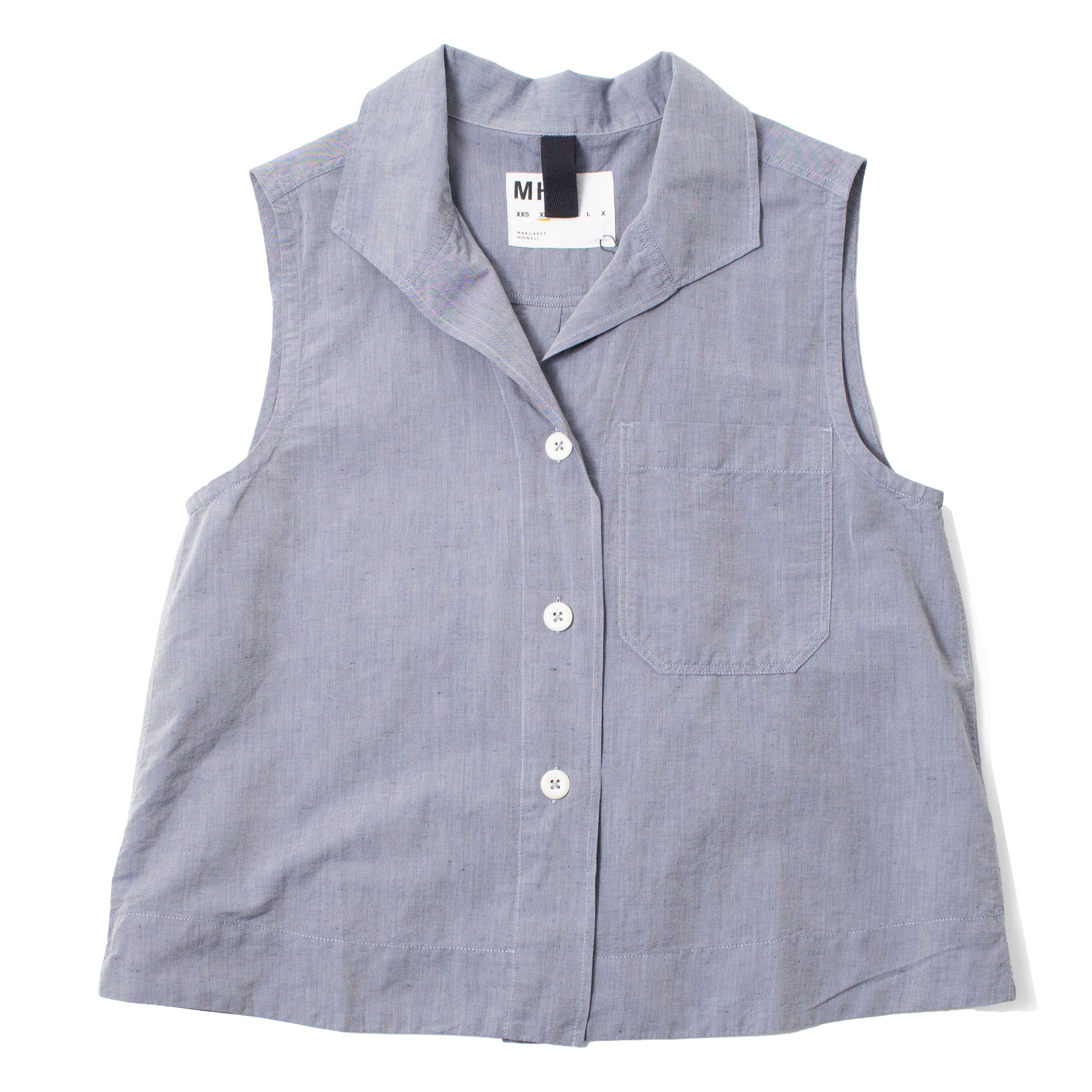 MHL. Sleeveless Sailor Shirt in Storm Blue Lightweight Cotton Linen - Image 2
