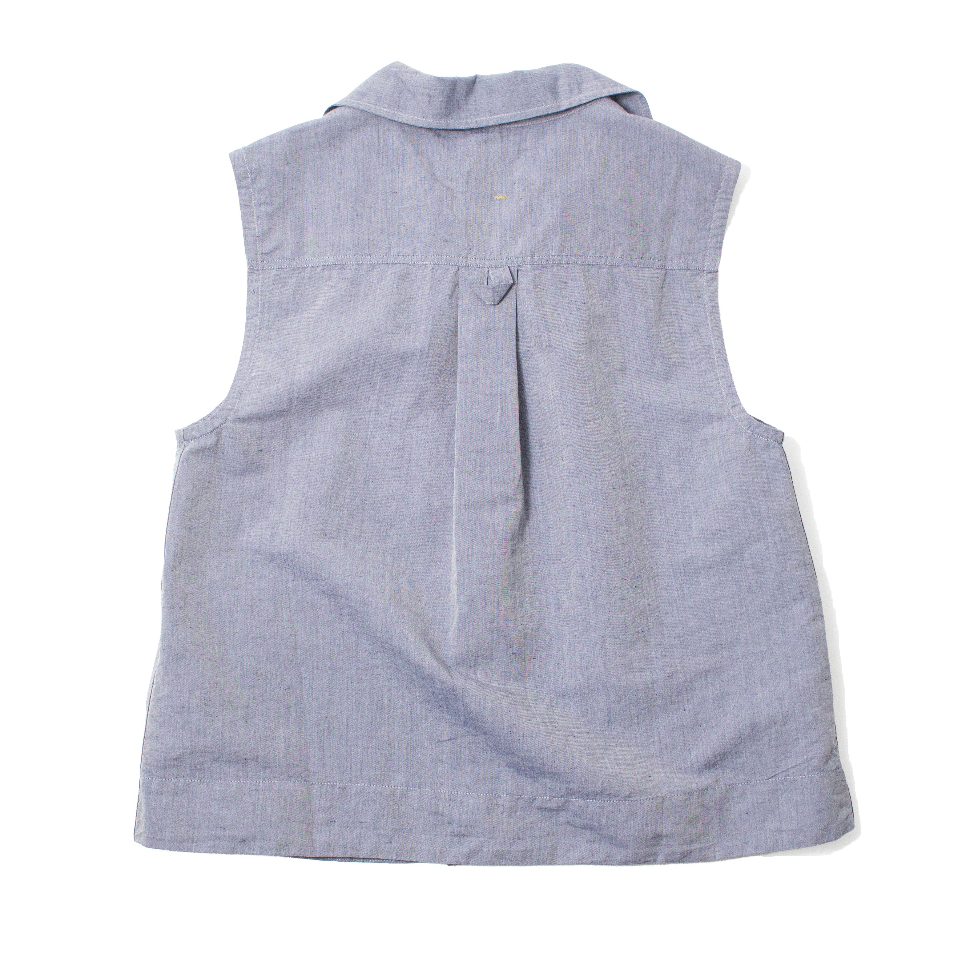 MHL. Sleeveless Sailor Shirt in Storm Blue Lightweight Cotton Linen - Image 3