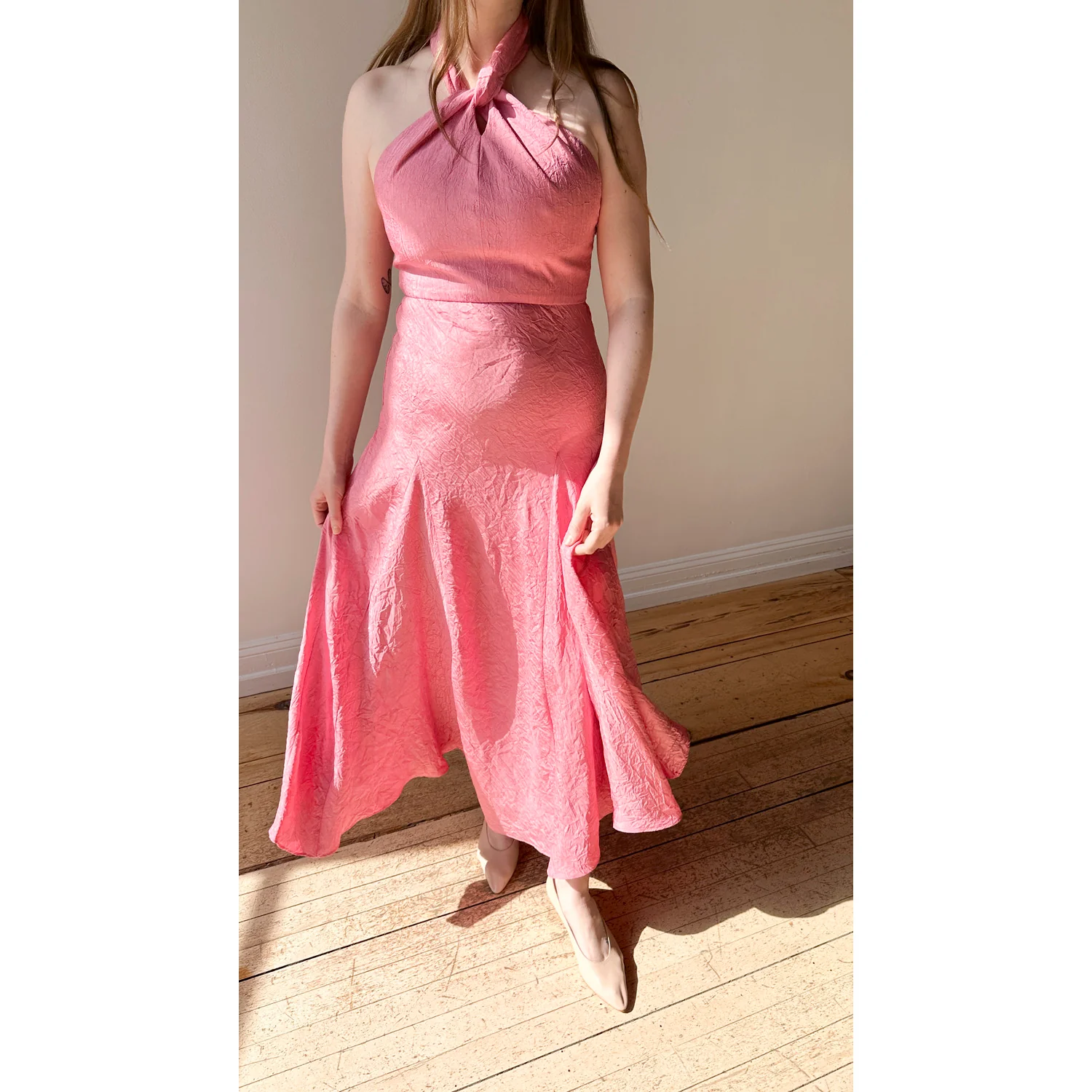Nomia Scarf Bias Maxi Dress in Peony - Image 6
