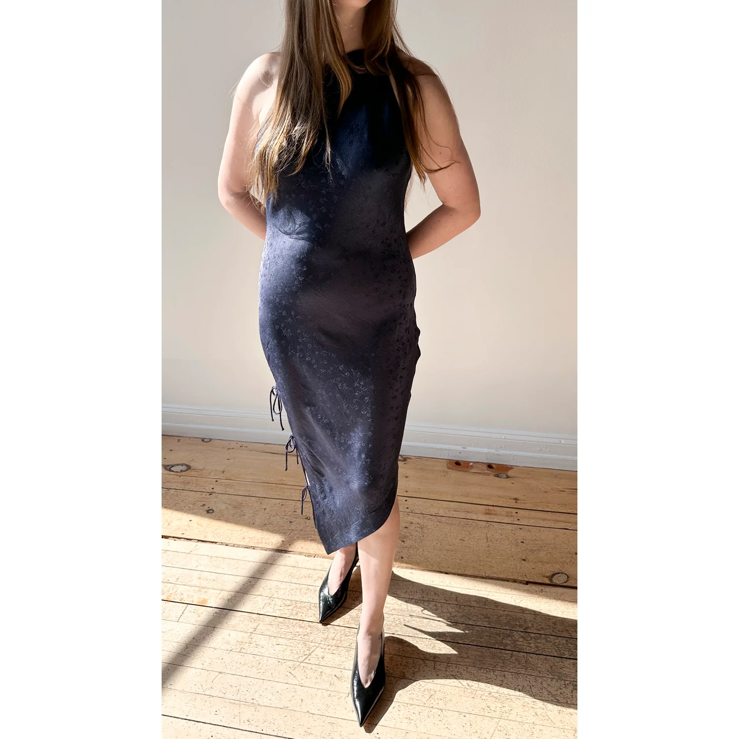 Nomia Side Tie Bias Dress in Ink - Image 6