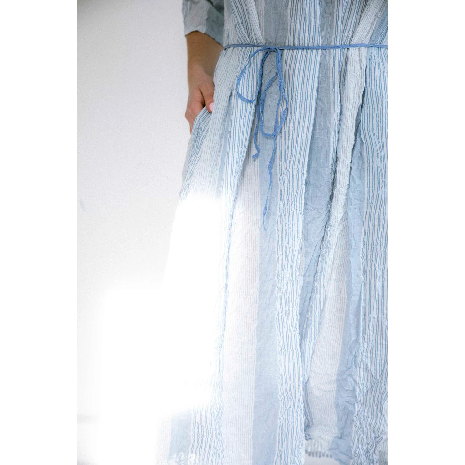 Pas de Calais Blue Shirring Stripe Dress in Off White - Image 6