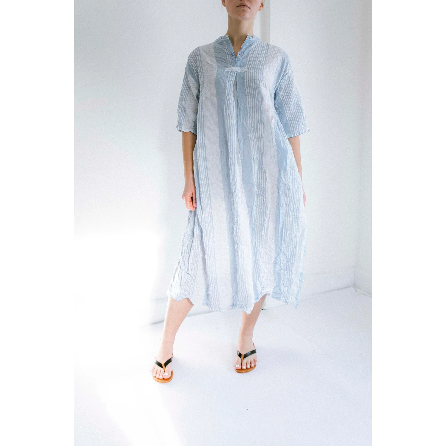 Pas de Calais Blue Shirring Stripe Dress in Off White - Image 7