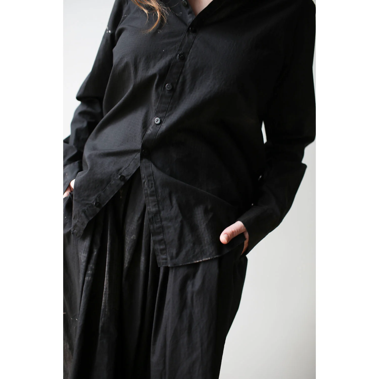 Pas de Calais Cotton Checkered Crewneck Shirt in Black - Image 5