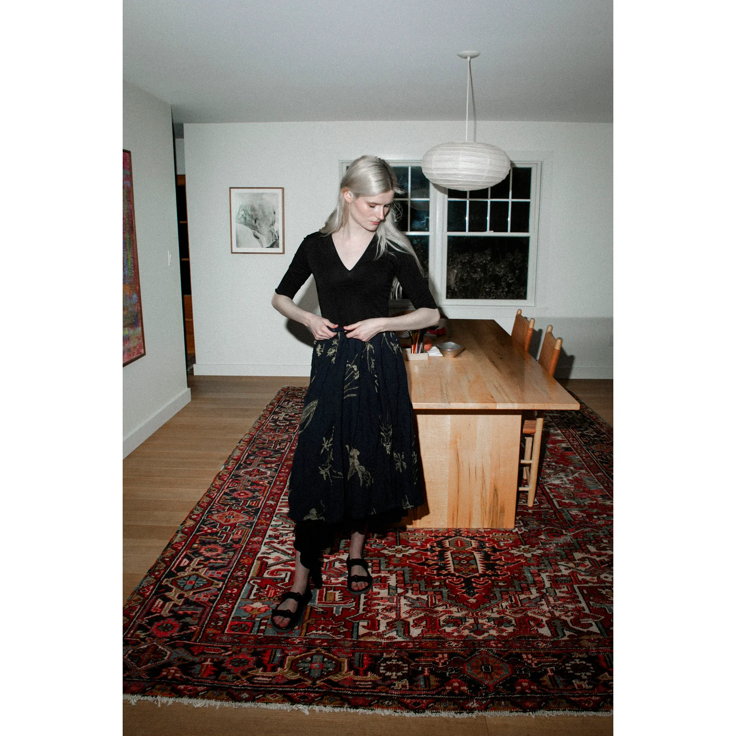 Pas de Calais Japonism Flower Print Skirt in Navy - Image 4