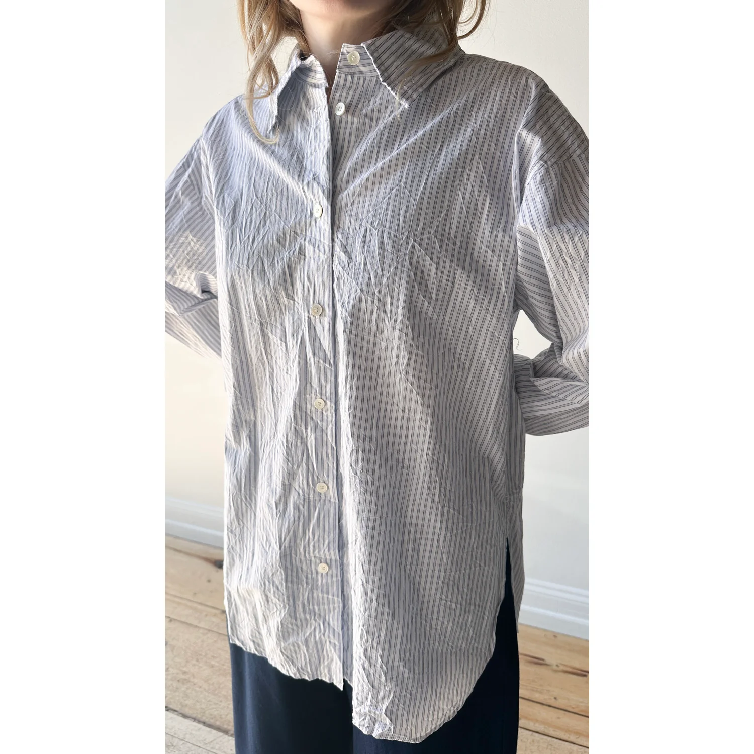 Sayaka Davis Crinkled Oversized Shirt in Stripes - Image 4